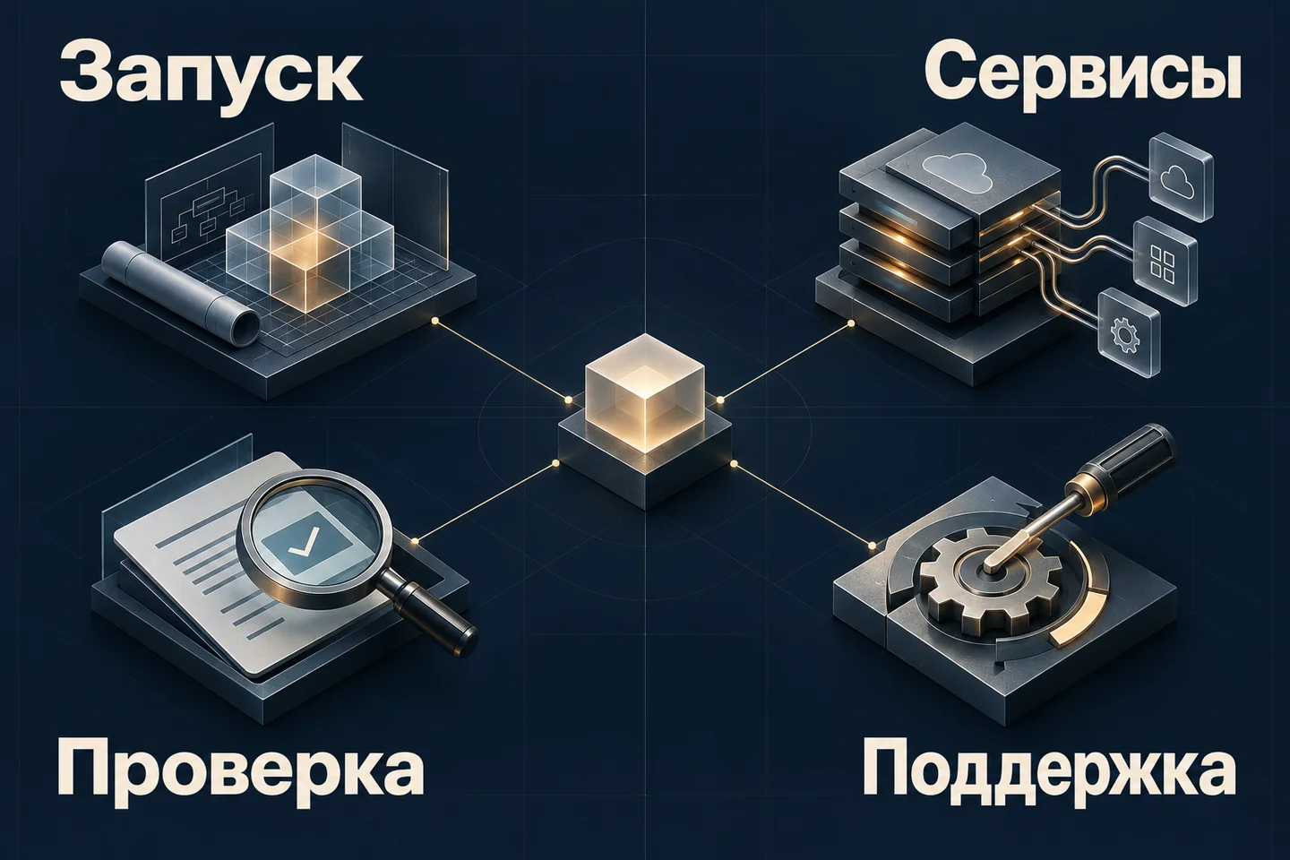 Четыре составляющие полной стоимости: запуск, сервисы, проверка и поддержка