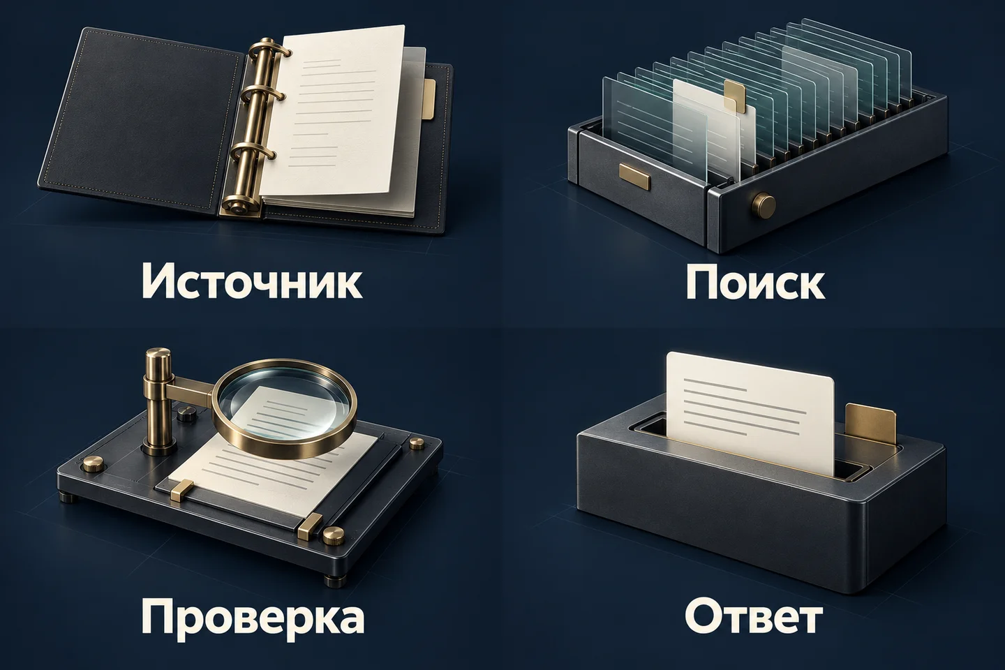 Четыре этапа проверки актуальности: источник, поиск, проверка и ответ
